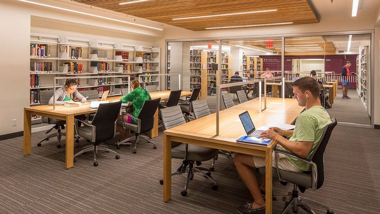 Off the elevators, past the study tables, the 10th Floor Reading Room includes lighted study tables, surrounded by books from the History Collection. This is an excellent space for uninterrupted, focused work.