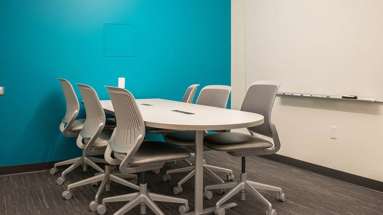 Several group study rooms are located in the northwest corner of the Collaboration Hub. These rooms currently seat 6-7 people, include a whiteboard, and are a great spot for collaborative work. Note: Room 133 is equipped with a display monitor, a wireless connection via Solstice Pod, and an HDMI cable.